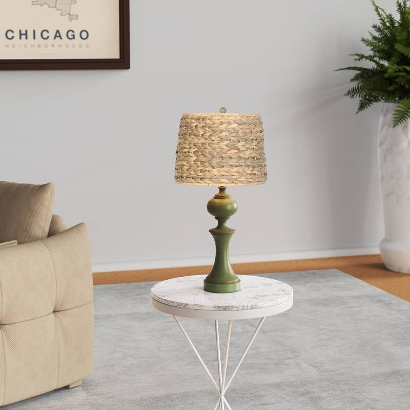 1-Light Rattan Retro Green Table Lamps