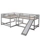 preview thumbnail 8 of 7, Gray Full and Twin Size L-Shaped Bunk Bed with Slide and Short Ladder, 134''L*79.5''W*50.7''H, 185LBS