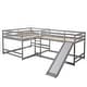 preview thumbnail 22 of 25, Wood Full and Twin Size L-Shaped Bunk Bed with Slide and Short Ladder, Bunk Bed Frame with Slats Support, No Box Spring Needed