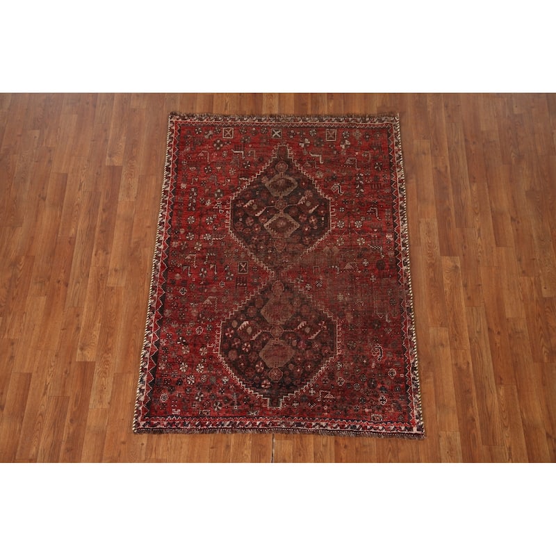 Pre-1900 Antique Qashqai Persian Area Rug Handmade Wool Carpet - 3'10"x 5'3"