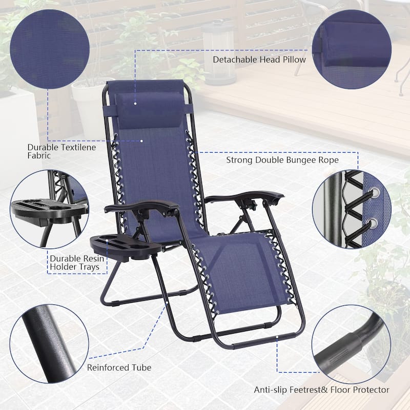 Set Of 2 Zero Gravity Chair, Patio Folding Lawn Outdoor Lounge Camp Reclining Lounge Chair for Poolside Backyard and Beach