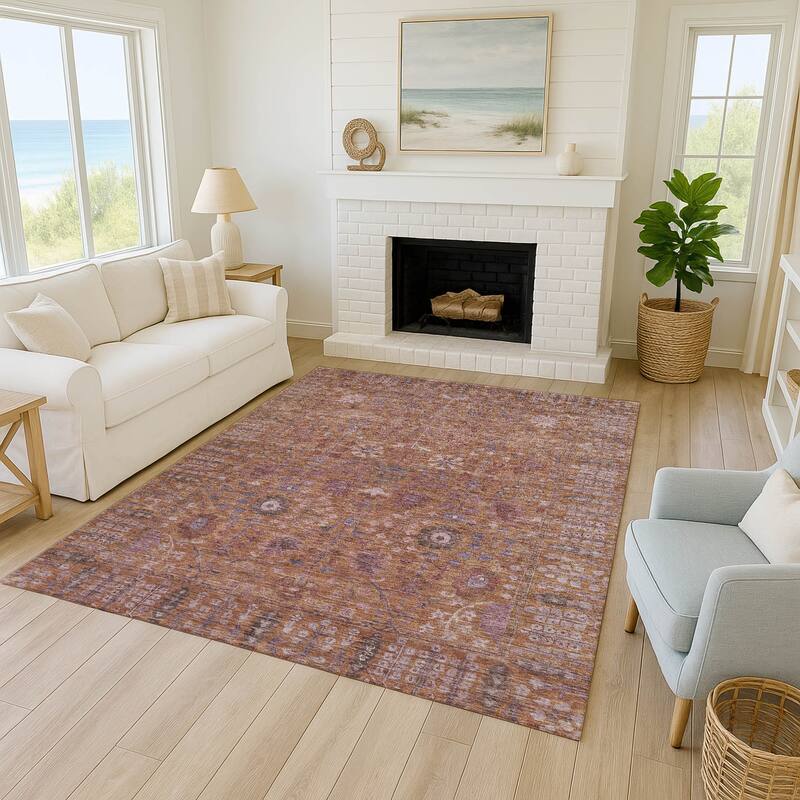 Machine Washable Indoor/ Outdoor Traditional Classic Chantille Rug