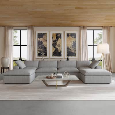 U Shape Couches for Living Room, 6-Seats Modular Convertible Sectional Sofa Couch