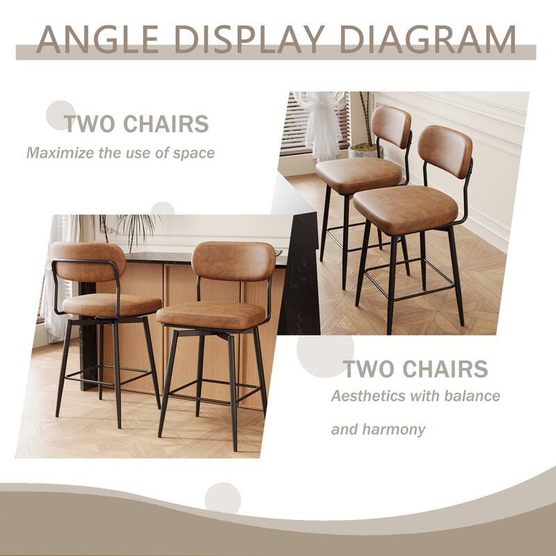 Bar Chairs Set of 2 Piece Set, 360 ° Swivel Bar Chair with Leather Cushions and Iron Brackets Counter Height Bar Chairs