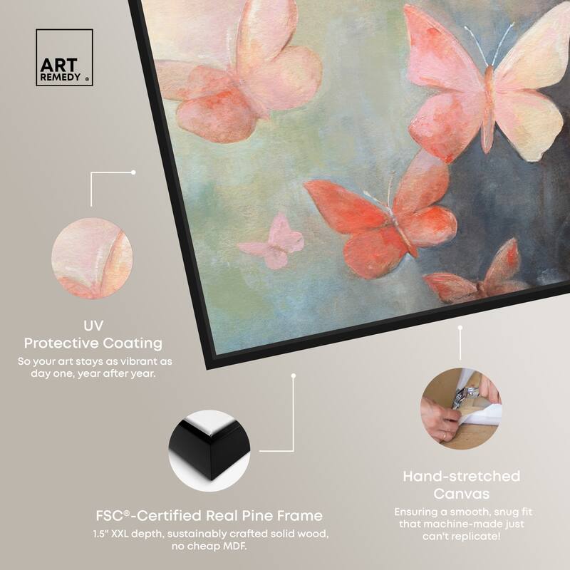 Art Remedy Peaceful Butterflies Framed Butterfly 1 Piece Canvas Wall Art