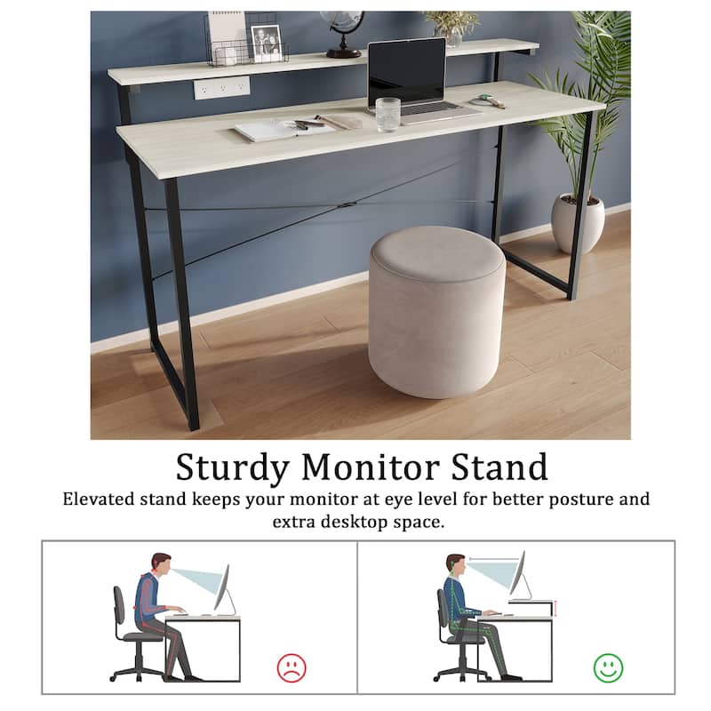 CraftPorch Minimalist 55-Inch Metal Computer Desk With Shelf