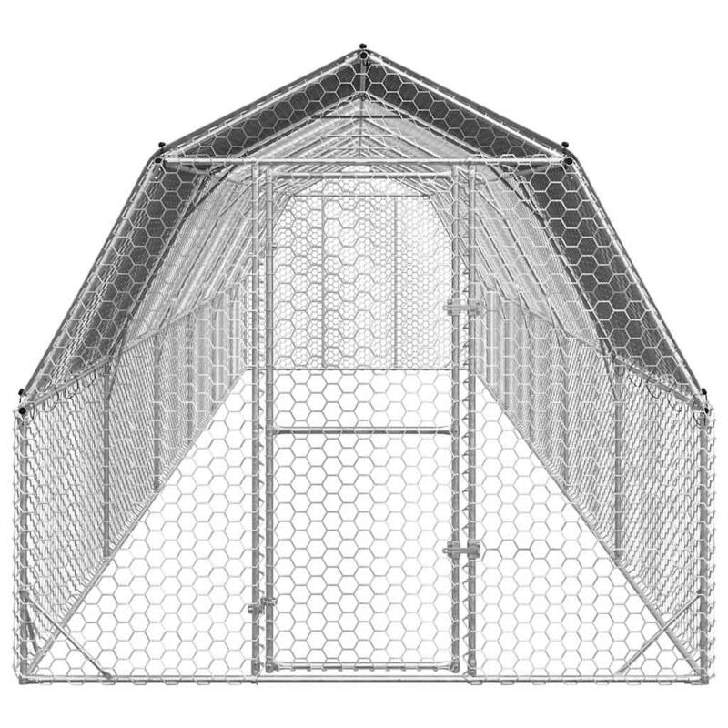 vidaXL Chicken Run Silver Galvanized Steel, PE (polyethylene) Large - 472.4 x 98.4 x 88.6