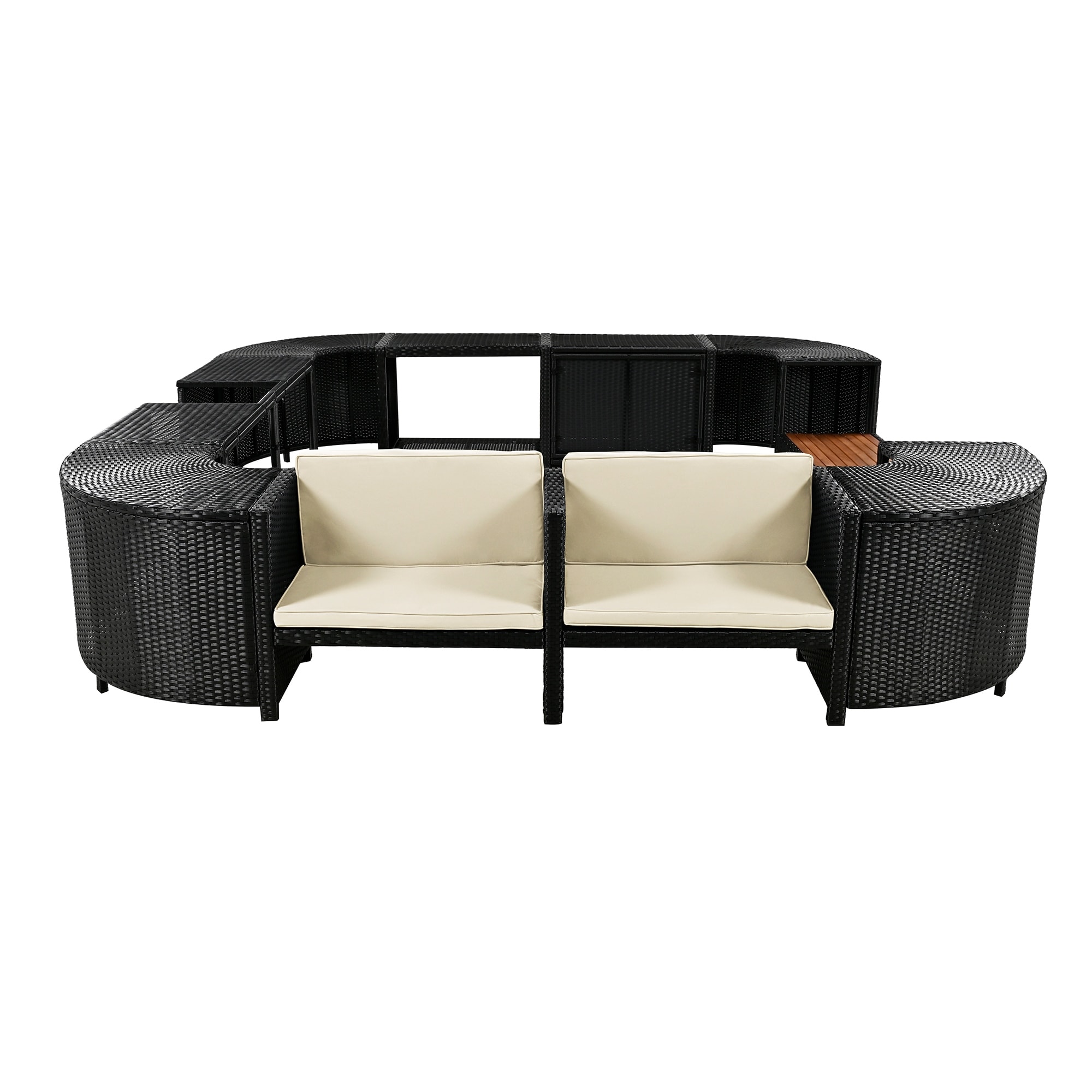 Sectional Sofa Set with Mini Sofa,Wooden Seats and Storage Spaces - 105.5" D x 105.5" W x 21.6" H