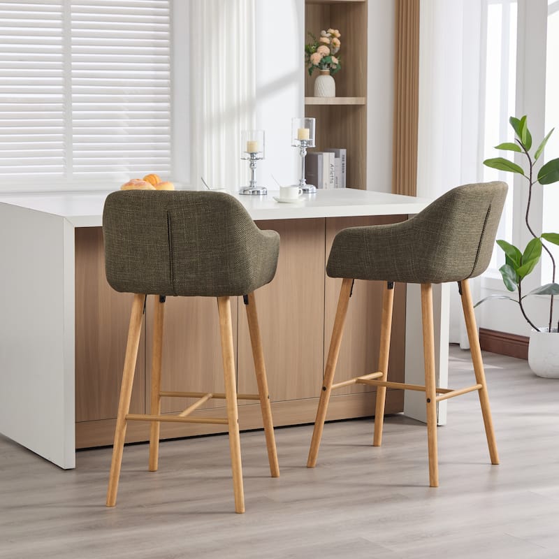 Modern Bar Stools Set of 2, Kitchen Island Tall Chairs with Back, Arm, Footrest and Solid Wood Leg, Upholstered Bar Stools