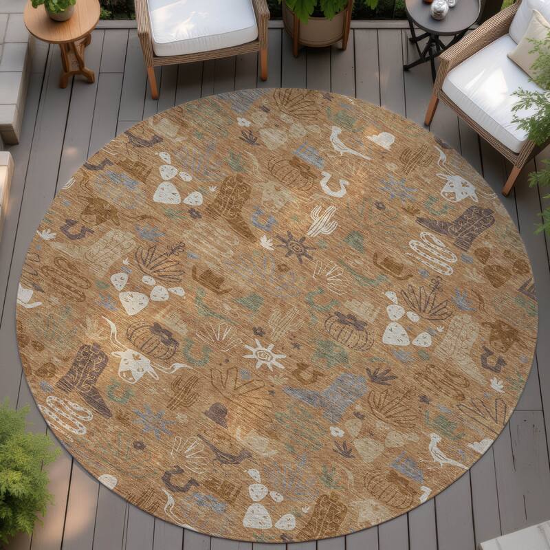 Machine Washable Indoor/ Outdoor Modern Ranch Chantille Rug - Copper - 8' x 8'