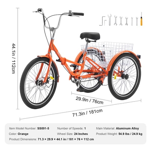 dimension image slide 3 of 4, VEVOR Folding Adult Tricycle, with Large Rear Basket, Shopping Picnic Foldable Tricycles for Adults, Women, Men, Seniors