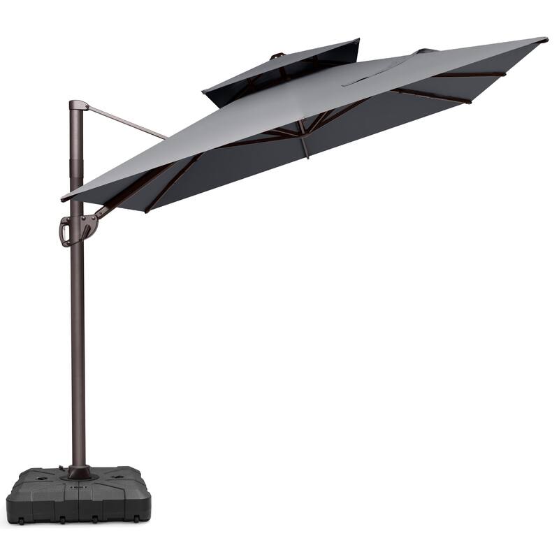 VredHom 9x11 FT Outdoor Patio Double Top Cantilever Umbrella with Wheel Base - DarkGrey