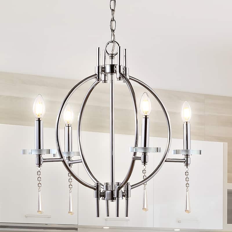 Laura 23" Crystal/Metal LED Chandelier, Chrome by JONATHAN Y - Chrome