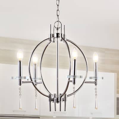 Laura 23" Crystal/Metal LED Chandelier, Chrome by JONATHAN Y