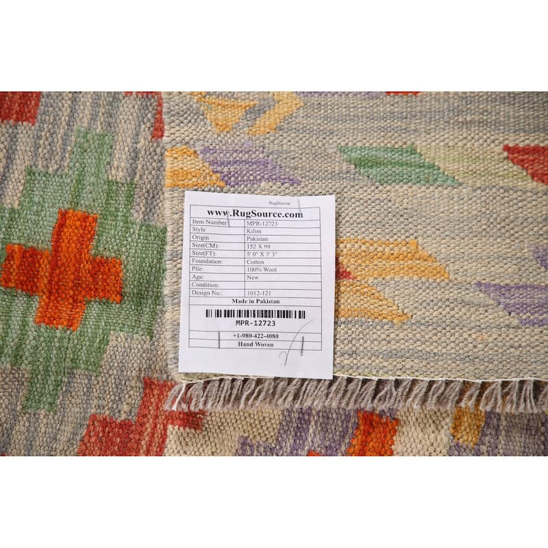 Southwestern Kilim Area Rug Hand-Woven Wool Oriental Carpet - 3'3"x 5'0"