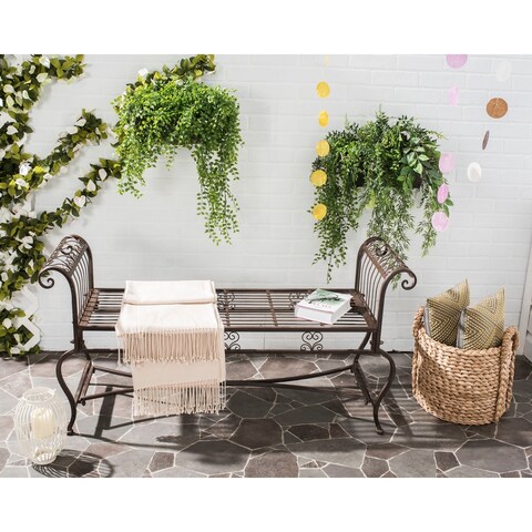 SAFAVIEH Outdoor Living Rustic Brielle Rustic Brown Iron Bench - 52" x 16.3" x 25.5"