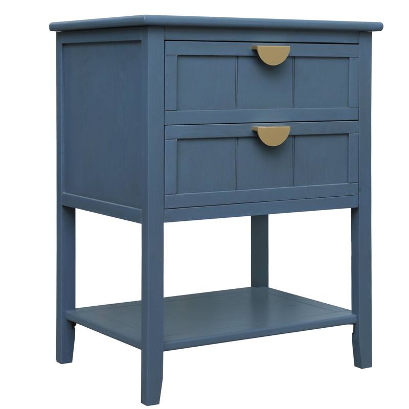 American Style 2 Drawer Side Table,Storage End Table with Open Shelf