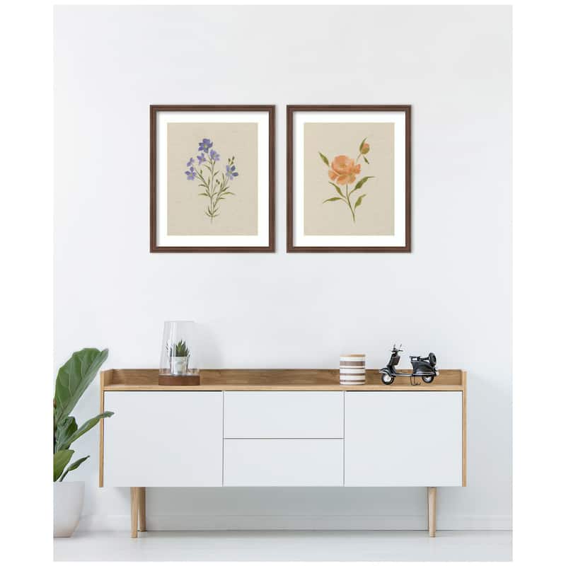 Kate and Laurel AQ Simple Blooms 2 Piece Framed Wall Art Print Set by Annie Quigley