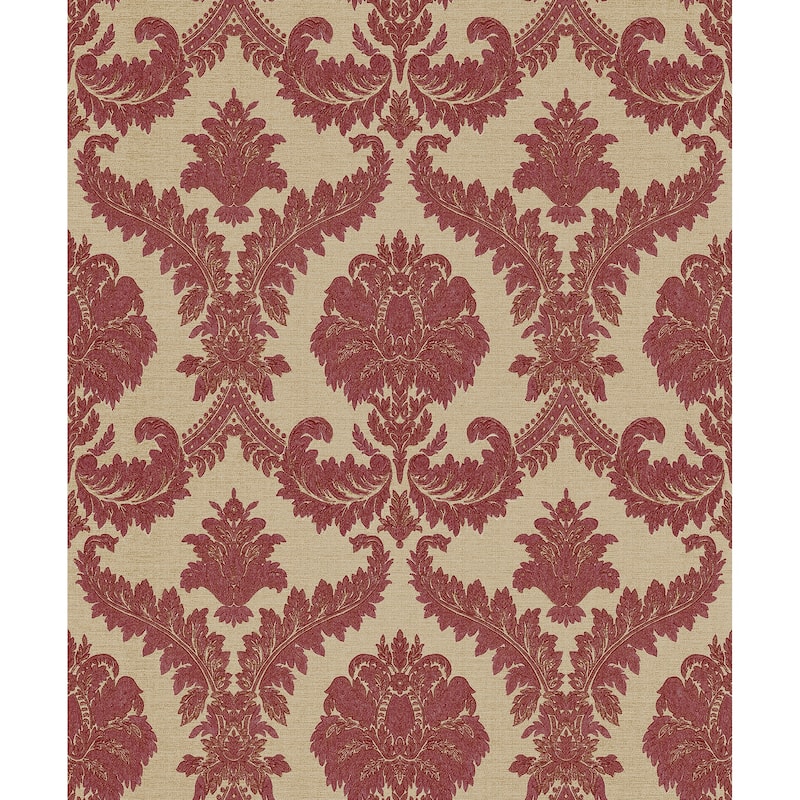 Galerie Wallcoverings Italian Classics 4 Collection Embossed Traditional Damask Vinyl on Non-woven Matte Wallpaper Roll - 33 feet x 21 inches - Red