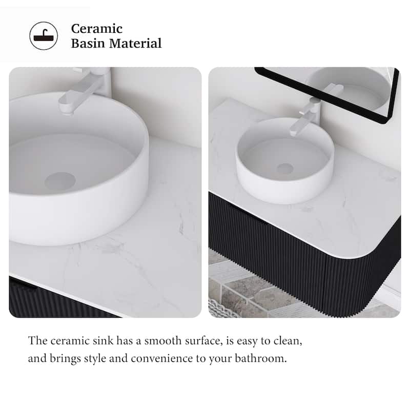 Wall-Mounted Bathroom Vanity with White Round Ceramic Sink