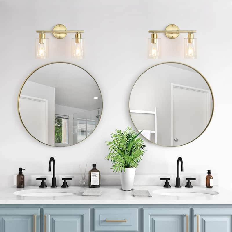 2-Light Metal Vanity Lighting Fixtures Wall Sconces with Class Shade for Bathroom Bedroom