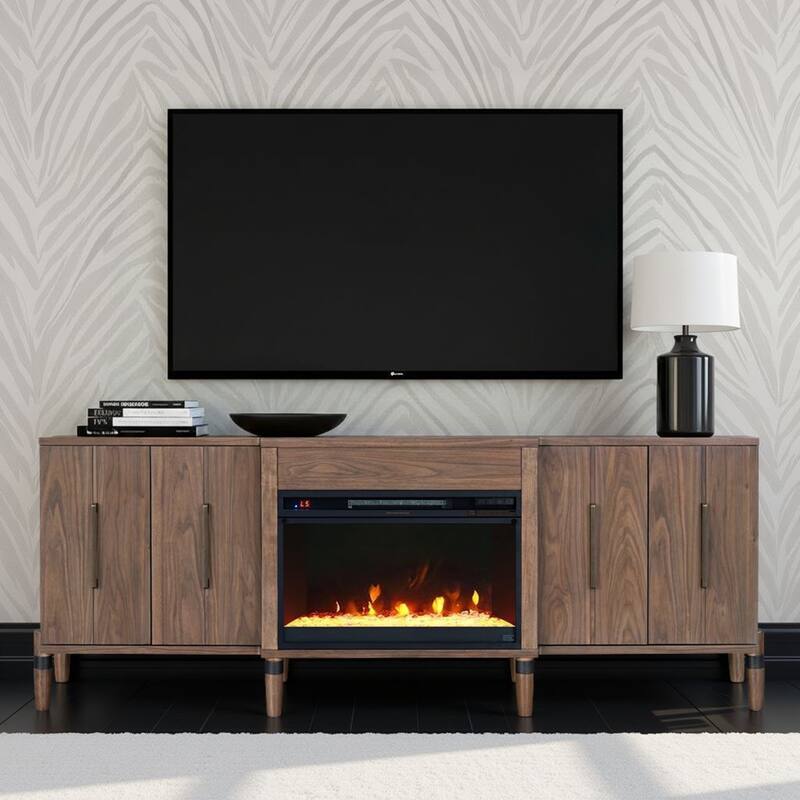 Bridgevine Home Tranquility 78 inch Fireplace TV Stand for TVs up to 90 inches, Minimal Assembly, Walnut Finish - Walnut