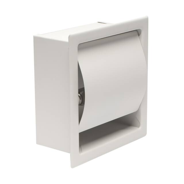 White Matte Stainless Steel Recessed Toilet Paper Holder with Cover