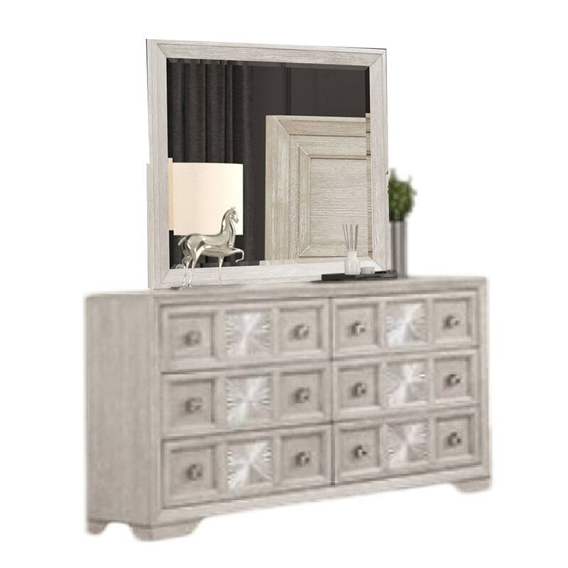 Diaz 5pc Queen Bedroom Set with 2 Nightstands in Sunburst Light Gray