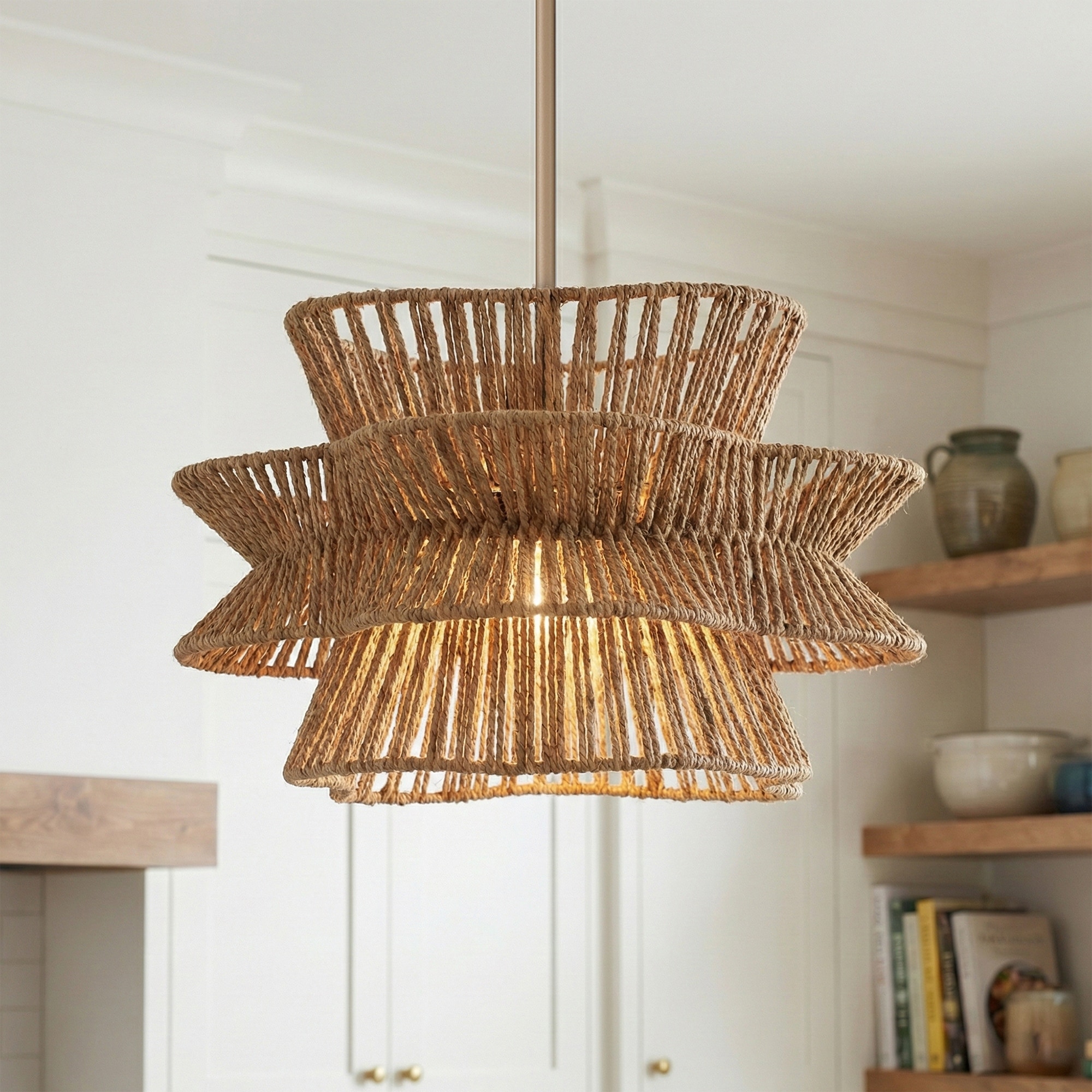 Acroma 1-light Farmhouse Coastal Woven Chandelier for Dining Room - 16'' D * 61'' H