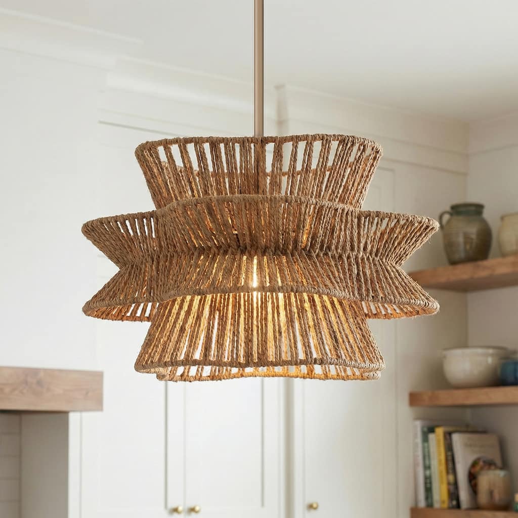 Acroma 1-light Farmhouse Coastal Woven Chandelier for Dining Room - 16'' D * 61'' H