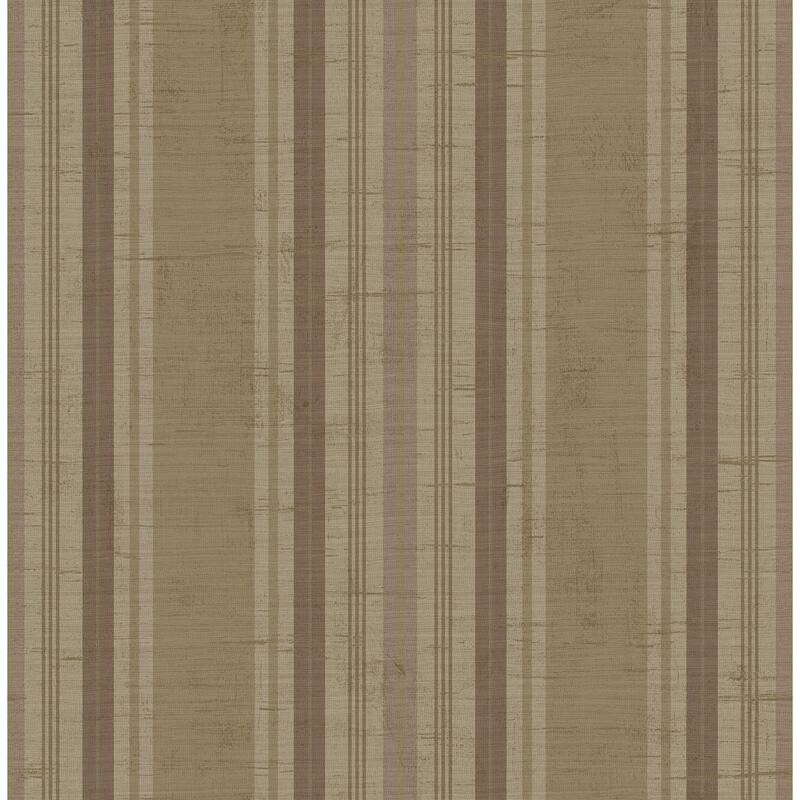 Seabrook Designs Noelle Linen Stripe Unpasted Wallpaper - 20.5 in. W x 33 ft. L - Metallic Taupe & Plum