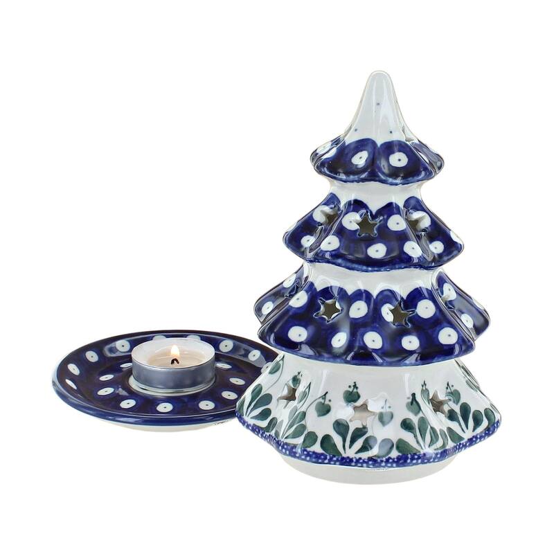 Blue Rose Polish Pottery 513 Ceramika Artystyczna Medium Christmas Tree Luminary