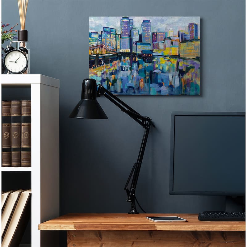 Stupell Boston Harbor Abstract Cityscape Painting Canvas Wall Art Design By Jeanette Vertentes