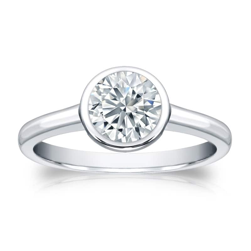 Auriya 1 1/2ctw Round Solitaire Diamond Engagement Ring Bezel-set 18k Gold - White - 4