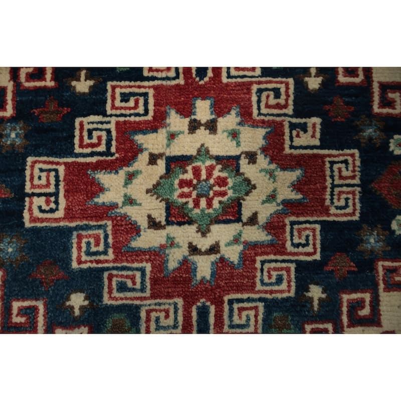 Hand Knotted Oriental 100% Wool Carpet Traditional Geometric Beige & Ivories Kazak Area Rug - 5' 11'' X 4' 1''