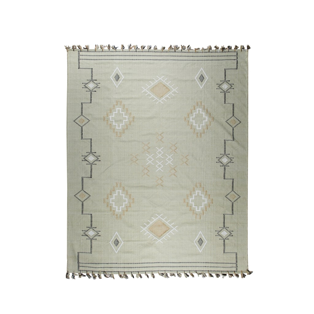 Beige Hand-Knotted Wool Flat Weave Rug, 5' x 8', soft cozy area accent - L