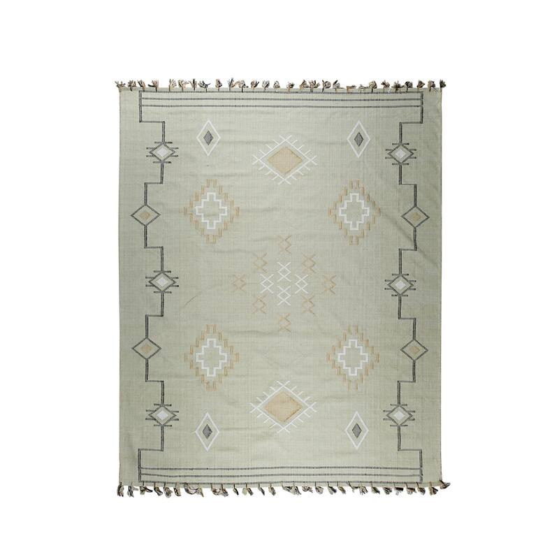 Beige Hand-Knotted Wool Flat Weave Rug, 5' x 8', soft cozy area accent - L
