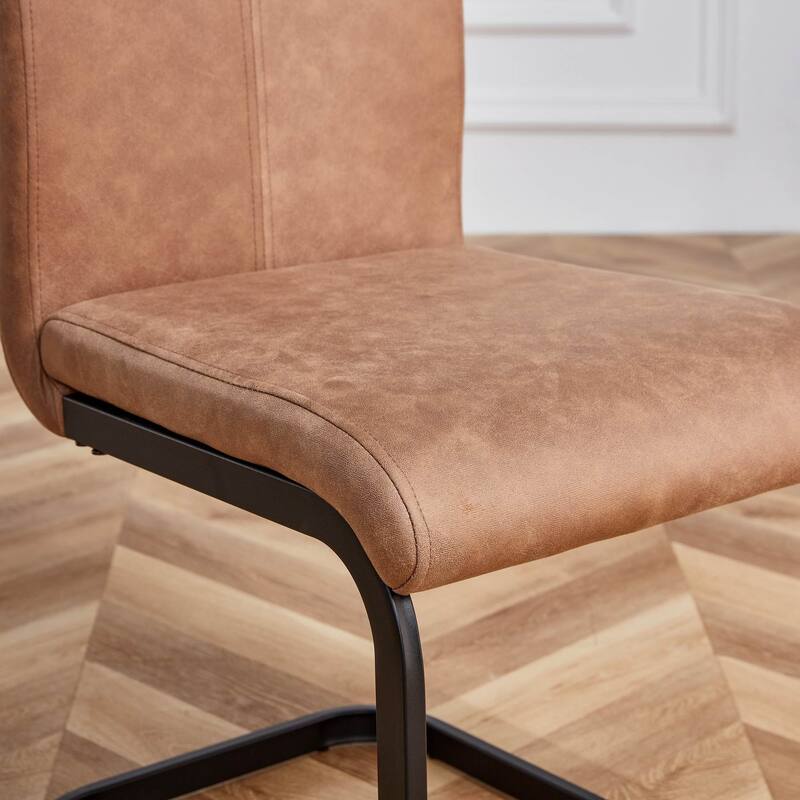 Modern PU Faux Leather High Back Dining Chairs with C-shaped Tube Chrome Metal Legs