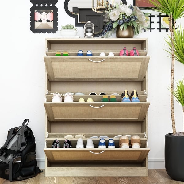 Shoe Cabinet with 3 Flip Drawers Shoe Rack Storage Cabinet Space Save - 31.5“Wx42.5"H