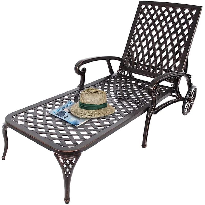 Aluminum Outdoor waterproof Chaise Lounge Chair With Wheels Adjustable Reclining