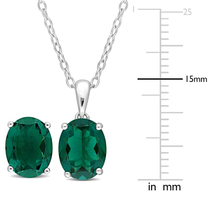 Miadora 4 4/5ct TGW Oval Created Emerald Set of Necklace and Earrings in Sterling Silver