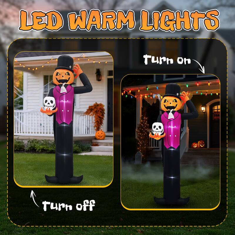 12 Feet Halloween Inflatable Pumpkin Man with Skull LED Lights for Outdoor or Indoor Decoration