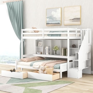 Twin XL Over Full Bunk Bed with Built-in Storage Shelves, Drawers ...