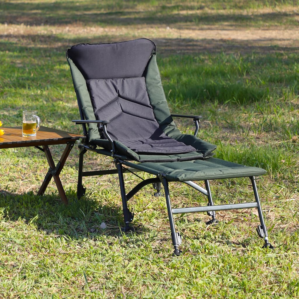 Camping Lounge Chair with Detachable Footrest, Folding Reclining Chair with Adjustable Backrest & 360° Foot Cup