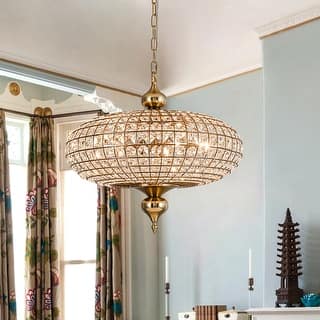Retro French 4/5-Light Antique Brass Globe Crystal Chandelier for Living/Dining Room