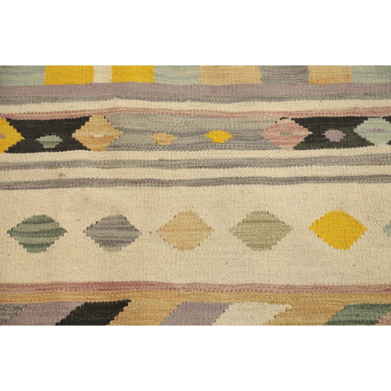 Hand Woven Oriental 100% Wool Carpet Southwestern Modern Multi-Colored Kilim Runner Rug - 9' 7'' X 2' 8''