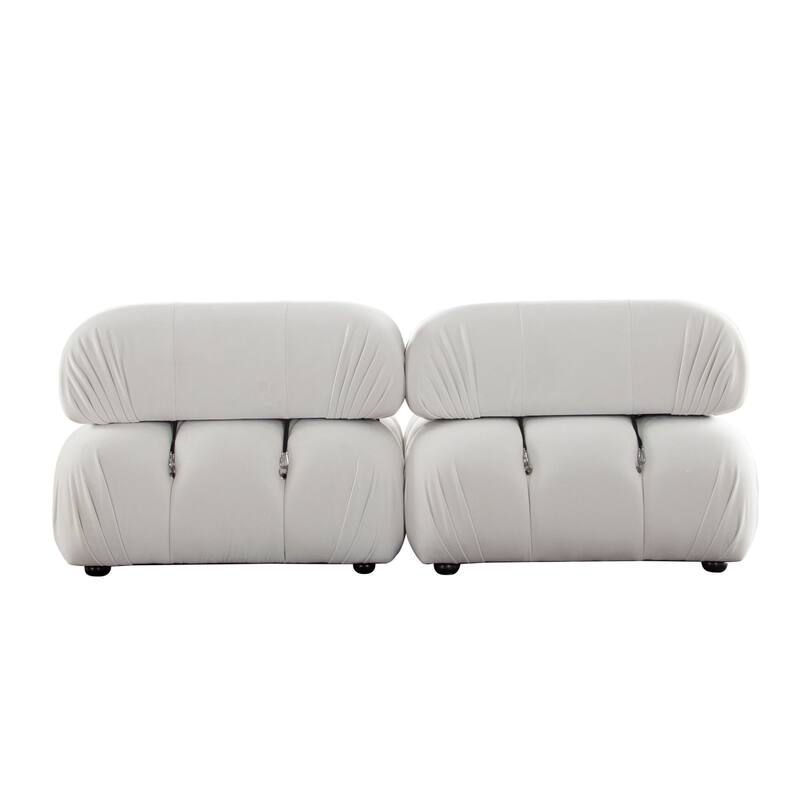 Hito 2 Piece Modular Armchair Sofa Set, Light Cream Bubble Grid Tufting