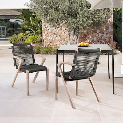 Nabila Solid Eucalyptus Wood & Rope Woven Indoor Outdoor Dining Chairs - Set of 2