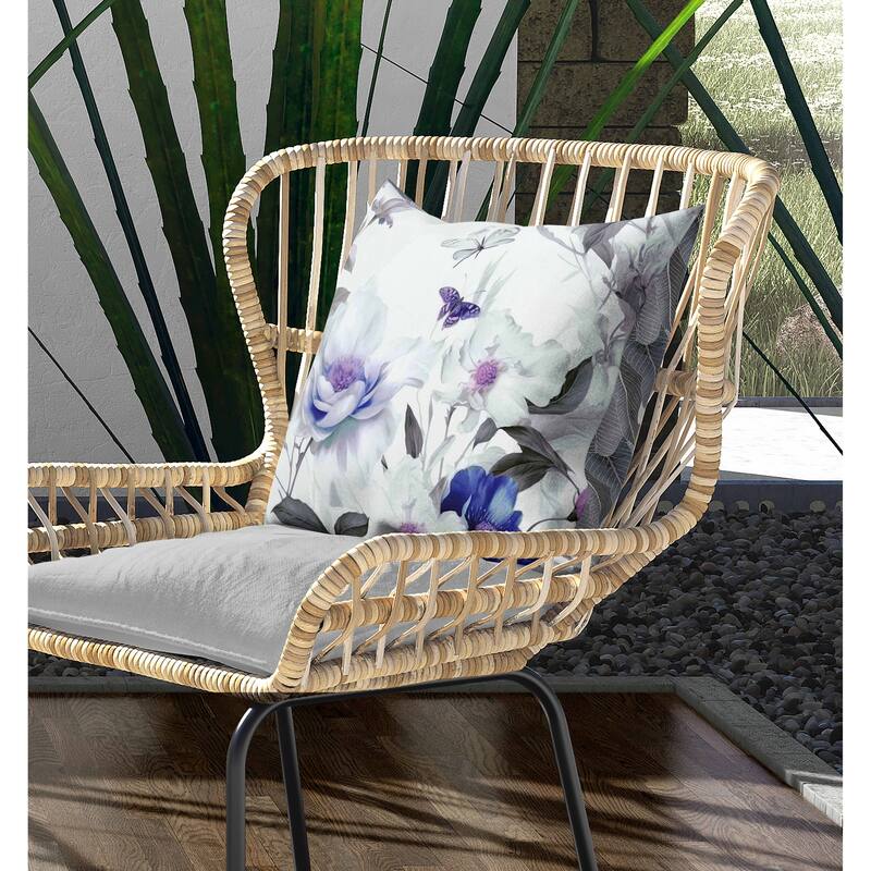 Leafy Lepidoptera Medley Indoor/Outdoor Reversible Throw Pillow Green and Blue