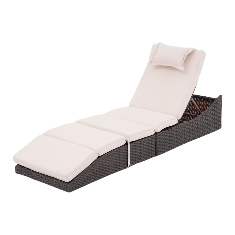 Adjustable Outdoor Wicker Reclining Chaise Lounge with Cushion